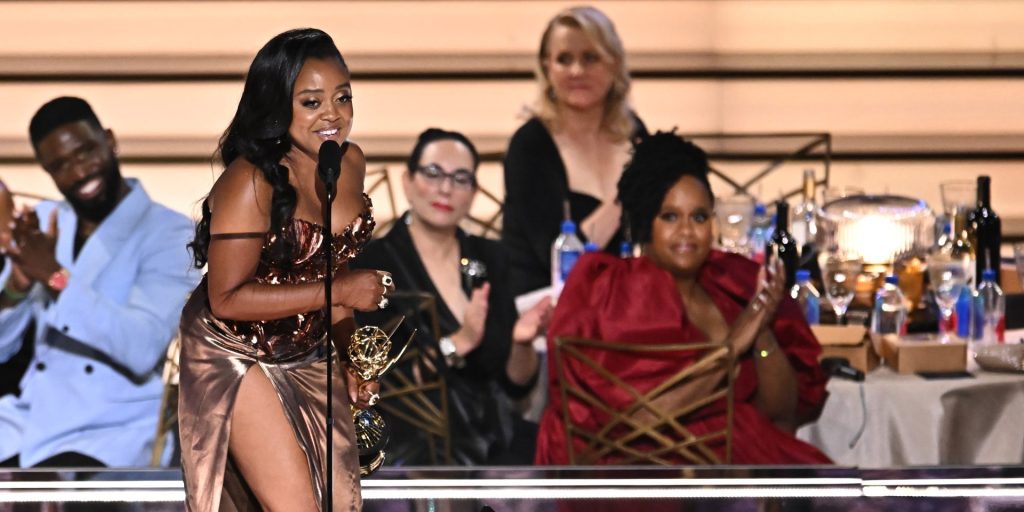 Quinta Brunson shares that she was not bothered by Jimmy Kimmel's on stage actions at the Emmys as she accepted her award.